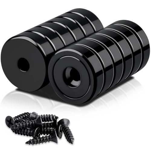 MIN CI 12Stück Neodym Magnete mit Loch, 25kg(55lbs) Schwarz Magnete zum Schrauben 25mm Runde Neodym Magnete Extra Stark Flach Magnet mit Gewinde Magnet zum Anschrauben von MIN CI