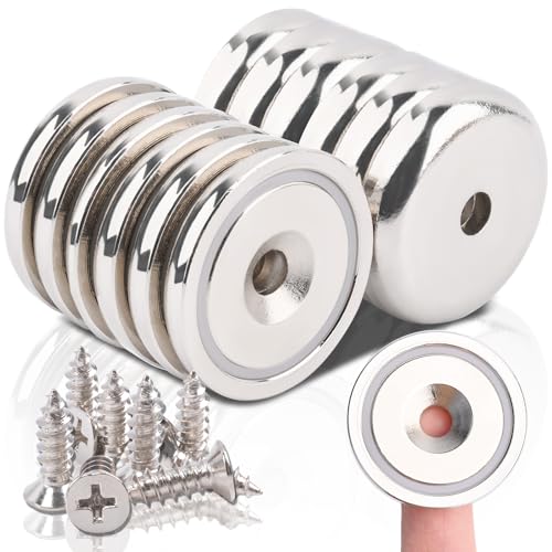 MIN CI 12Stück Neodym Magnete mit Loch, 50kg(110lbs) Magnete zum Schrauben 36mm Runder Neodym Magnete Extra Stark Flach Magnet mit Gewinde Magnet zum Anschrauben von MIN CI