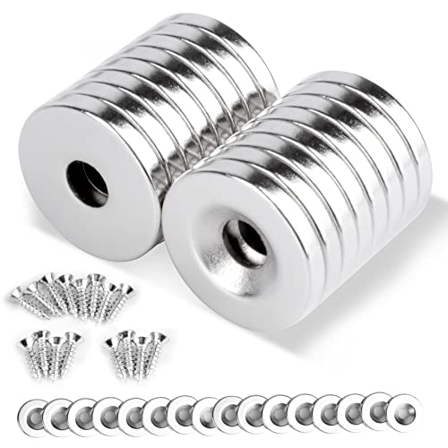 MIN CI 16 Stück Neodym Magnete Stark Groß Magnete mit Loch 18x3mm M5, Magnet Schraubbar Senkkopf Magneten zum Anschrauben Gewinde Rund Topfmagnet Küchenschrank Magnet Flach von MIN CI