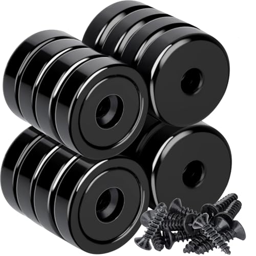 MIN CI 16Stück Neodym Magnete mit Loch, 15kg(35lbs) Schwarz Magnete zum Schrauben 20mm Runde Neodym Magnete Extra Stark Flach Magnet mit Gewinde Klein Magnet zum Anschrauben von MIN CI