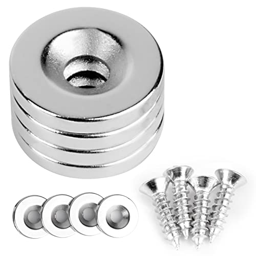 MIN CI 18X3mm Neodym Magnete mit Loch M5, Extra Starke Magnete Groß Magnet Schraubbar 4 Stück Senkkopf zum Anschrauben Hängende Werkzeuge Craft Magnet Schrauben Topfmagnet Küchenschrank von MIN CI