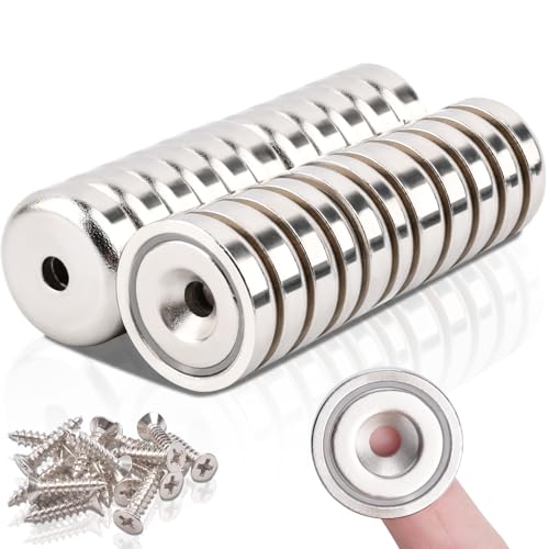 MIN CI 22Stück Neodym Magnete mit Loch, 30kg(66lbs) Magnete zum Schrauben 25mm Runder Neodym Magnete Extra Stark Flach Magnet mit Gewinde Magnet zum Anschrauben von MIN CI