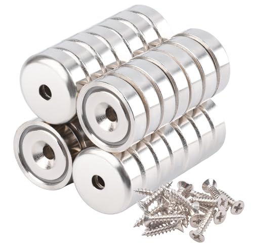 MIN CI 28Stück Neodym Magnete Stark 6kg(13lbs) Magnete mit Loch 16x5mm Magnet Schrauben Groß Rund Magneten Gewinde Flach Magnete für Magnettafel Küche Werkzeuge Schlüssel Topfmagnet von MIN CI