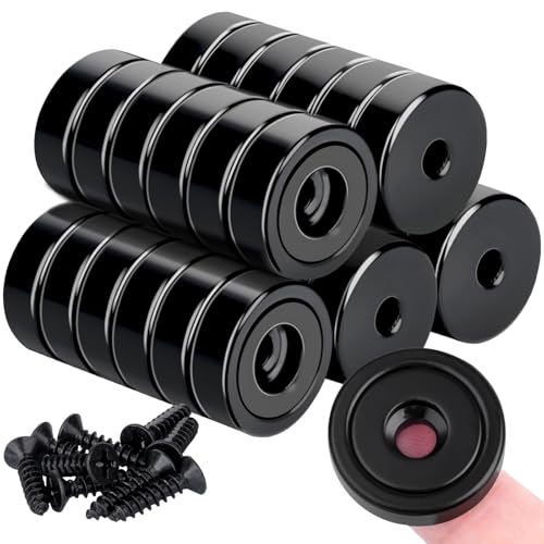 MIN CI 30Stück Schwarz Magnete Stark 10kg(20lbs) Neodym Magnete mit Loch, 16mm Runde Magnets mit Gewinde Anschrauben Topfmagnet Flach Starker Magnet Klein von MIN CI