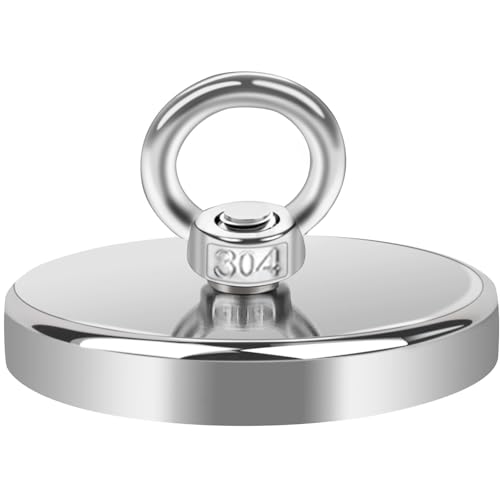 MIN CI 120mm Starke Magnete, Magnethaken Extra Stark 650kg(1430lbs) Haftkraft Ösenmagnet Magnete mit Haken, Magnetfischen Magnet mit Öse Neodym Magnete Stark Magnetische Haken Topfmagnet für Camping von MIN CI