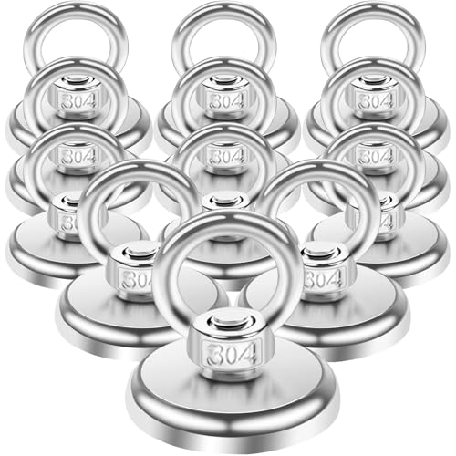 MIN CI 36mm Magnete Stark, 12pcs Magnethaken Extra Stark 55KG（121lbs） Haftkraft Neodym Ösenmagnet Neodymium Magnete Haken, Magnetfischen Magnet mit Öse Magnetische Haken Starke Topfmagnet für Camping von MIN CI