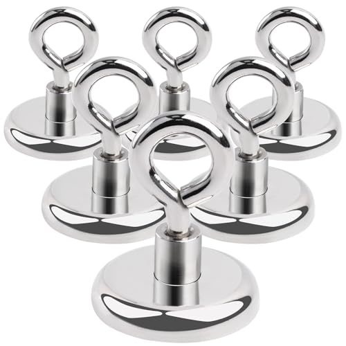 MIN CI 6 Stück Magnete Stark, Ø36mm Neodym Magnet Haken 45KG(99lbs) Magnethaken Extra Stark Magnetfischen Magnet Halt Magnet mit Öse Angelmagnete Groß Magnete Kaufen Magnetische Haken für Garage von MIN CI