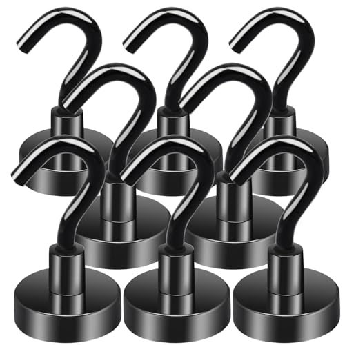 MIN CI 8 Stück Magnethaken Extra Stark, 20mm Magnetische Haken, Schwarz Neodym Magnete Extra Stark Magnet mit Haken Magnethalterung Rund Magnet Küchenhaken für Camping Garage Küche Büro von MIN CI