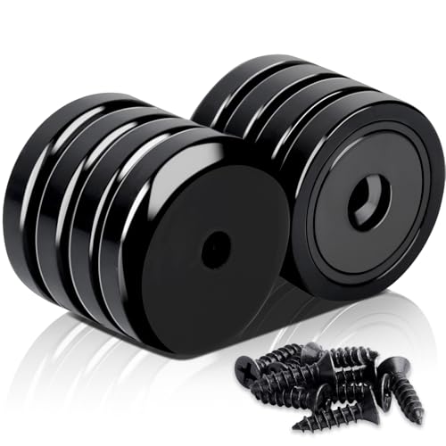 MIN CI 8Stück Schwarz Magnete Stark 35kg(80lbs) Neodym Magnete mit Loch Groß, 32mm Runde Magnets mit Gewinde Anschrauben Topfmagnet Flach Starker Magnet von MIN CI