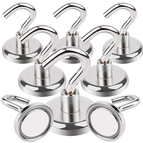 MIN CI 8pcs Magnethaken Extra Stark, 32mm Magnete Stark Zugkraft 38kg Magnetisch Haken, Neodym Magnet mit Haken Rund Ösenmagnet Topfmagnet für Camping Garage von MIN CI