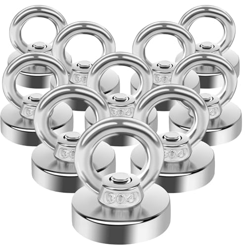 MIN CI Neodym Magnete Extra Stark 16kg（35lbs）, 20mm Magnethaken Extra Stark Ösenmagnet Magnet Haken, Rund Starkmagnet Magnet mit Loch Magnetisch Haken für Grill Decke Topfmagnet 10pcs von MIN CI