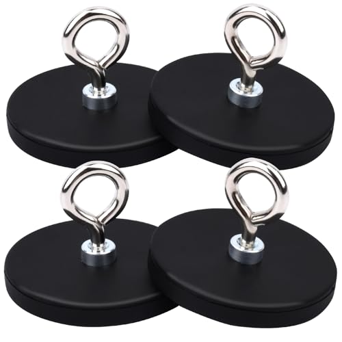 MIN CI Neodym Magnete Haken Stark Groß, 4 Stück Rund Magnet mit Gewinde D43x6mm M4 Magneten Schraubbar Seltenerdmagnet Magnete mit Loch Gummiert Magnete zum Anschrauben Topfmagnet von MIN CI