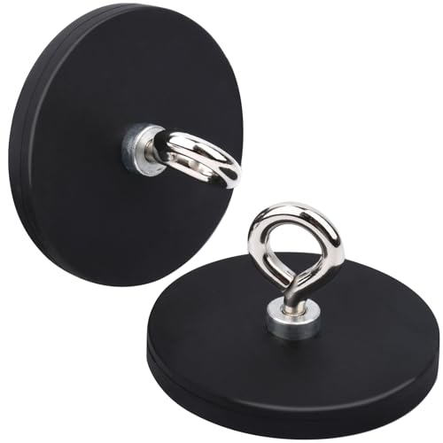 MIN CI Neodym Magnete Stark Groß, 2 Stück Magnethaken Extra Stark Rund Magnet mit Gewinde D66x8mm M4 Magneten Schraubbar Seltenerdmagnet Magnete mit Loch Gummiert Magnete zum Anschrauben Topfmagnet von MIN CI