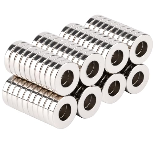 MIN CI Ringmagnete Neodym Magnet Extra Stark, 5x2mm Magnet Mit Loch 10mm Rund Ring Klein Magnet Flach Magnetring Magnete Stark 80Stück von MIN CI