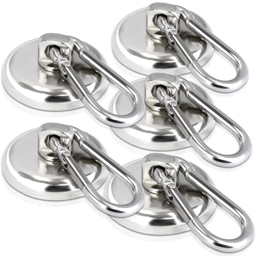 MIN CI Starker Magnete mit Haken 50kg, 36mm Magnethaken Extra Stark Neodym Magnete Groß Magnetische Haken Magnet Karabiner Extra Stark Magnete mit Öse für Küche Badezimmer Schließfächer 5 Stück von MIN CI