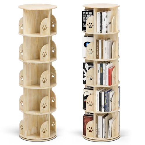 360° drehbares Bücherregal, 5-stöckiges Drehregal aus natürlichem Kiefernholz, frei montierbare Regalebenen, Stabiler Drehtellerfuß aus Stahl, drehbares Regal, multifunktionales Bücherregal 360° drehbares Bücherregal, 5-stöckiges Drehregal aus natürlichem Kiefernholz, frei montierbare Regalebenen, Stabiler Drehtellerfuß aus Stahl, drehbares Regal, multifunktionales Bücherregal von MINENICE