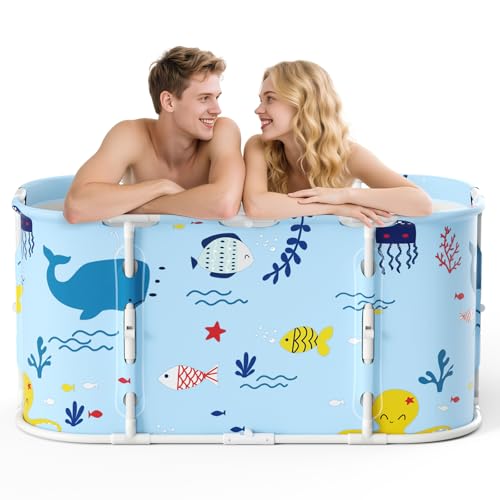 Faltbare Badewanne für Dusche, Freistehende Badewanne für Heißes Bad und Eisbad, Tragbare Faltbare Badewanne für 2 Personen, Große Familie SPA, faltbare badewanne (Ozeanhai) von MINENICE