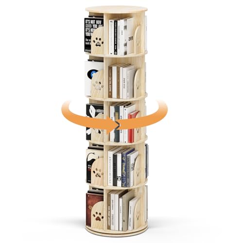 MINENICE 360° Drehbares Bücherregal aus Holz, multifunktionales Bücherregal Massivholz Standregal mit 5 Verstellbaren Ebenen, 46x46x160 cm, Ideal für Bücher und Deko MINENICE 360° Drehbares Bücherregal aus Holz, multifunktionales Bücherregal Massivholz Standregal mit 5 Verstellbaren Ebenen, 46x46x160 cm, Ideal für Bücher und Deko von MINENICE