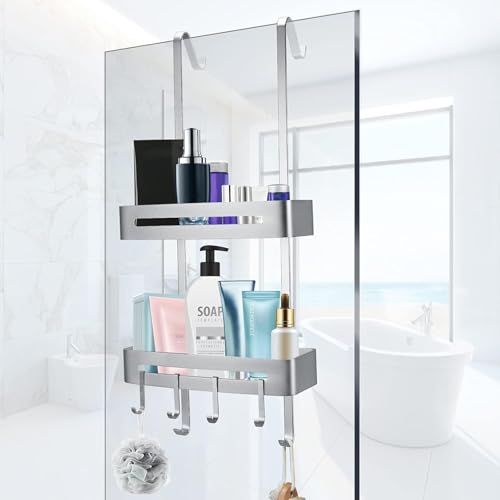 MINENICE Duschablage Zum HäNgen, Rostfreier Stahl 304 Duschablage Ohne Bohren, Shampoo Halterung FüR Dusche Mit 4 Haken, Dusche Halterung Ohne Bohren Mit Saugnapf von MINENICE