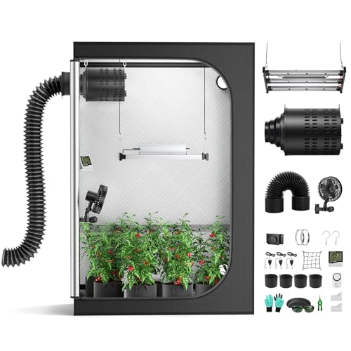 MINENICE Growzelt Komplettset 200W LED Vollspektrum Grow Lampe 60x120x180cm Grow Tent 110mm Rohrventilator Aktivkohlefilter Belüftungssystem 4-Gang-Fan Growtent Komplettset Hydroponics Indoor Grow Set von MINENICE