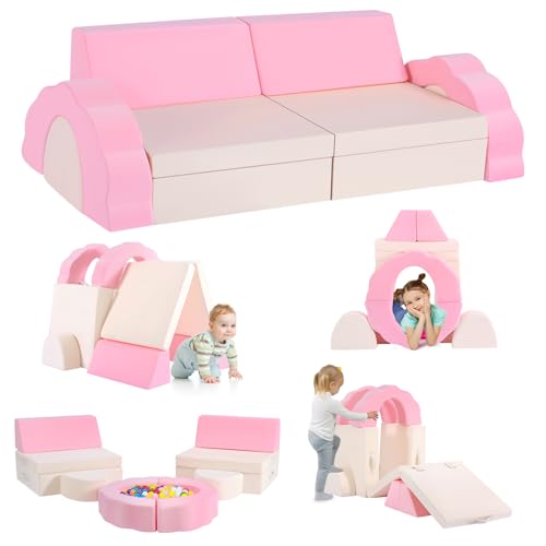 MINENICE Kindersofa,10-teilige Schaumbaublock Kinder Spielen Sofa, modulares Kindersofa, lustiges klappendes Kinder-Sofa-Bett, für Jungen und Mädchenentwicklungsintelligenz (10er Setrosa-beige) von MINENICE