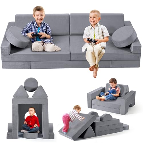 MINENICE Kindersofa,14-teilige Schaumbaublock Kinder Spielen Sofa, modulares Kindersofa, lustiges klappendes Kinder-Sofa-Bett, für Jungen und Mädchenentwicklungsintelligenz (grau-14) von MINENICE