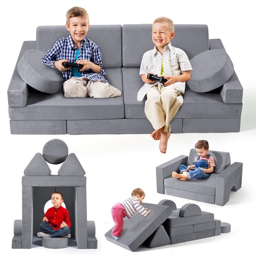 MINENICE Kindersofa,modulare Kinderspielcouch, Kindersofa,Schlafzimmer- und Spielzimmermöbel für Kleinkinder, umwandelbares Schaumstoff (14er Set - grau) von MINENICE