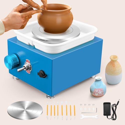MINENICE Mini Töpfermaschine, 2000RPM Einstellbare Geschwindigkeit Metall-Drehteller Töpferscheibe von 10/6.5CM Tonformungswerkzeugen und ABS-Becken Geliefert Geeignet für Töpfer-Heimwerker (Blau) von MINENICE