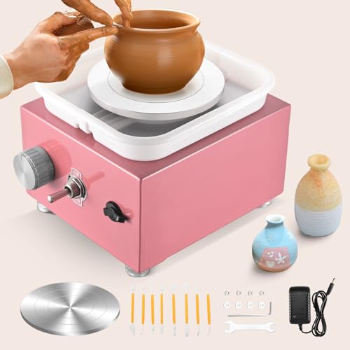 MINENICE Mini Töpfermaschine, 2000RPM Einstellbare Geschwindigkeit Metall-Drehteller Töpferscheibe von 10/6.5CM Tonformungswerkzeugen und ABS-Becken Geliefert Geeignet für Töpfer-Heimwerker (Rosa) von MINENICE