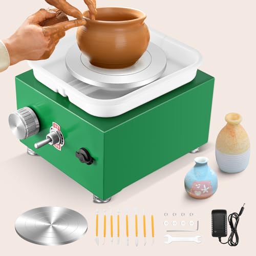 MINENICE Mini Töpfermaschine, 2000RPM Einstellbare Geschwindigkeit Metall-Drehteller Töpferscheibe von 10/6.5CM Tonformungswerkzeugen und ABS-Becken Geliefert Geeignet für Töpfer-Heimwerker (Grün) MINENICE Mini Töpfermaschine, 2000RPM Einstellbare Geschwindigkeit Metall-Drehteller Töpferscheibe von 10/6.5CM Tonformungswerkzeugen und ABS-Becken Geliefert Geeignet für Töpfer-Heimwerker (Grün) von MINENICE