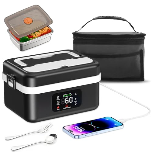 MINENICE elektrische Lunchbox Erwachsene mit Akku, 16000 mAh wiederaufladbare Lunchbox mit automatischer Heizfunktion, Beheizte Lunchbox 1L für Büro, Picknick, Auto und Outdoor-Nutzung von MINENICE