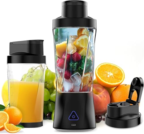 Tragbarer Mixer Blender Smoothie Maker mit 700ml Becher,Type-C Mini-Standmixer für Smoothie und Shakes mit 6000 mAh Batterie für Shake, Smoothie und Babynahrung, Silber von MINENICE
