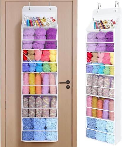 Tür hängende Wolle Aufbewahrung, Hängeorganizer Tür mit 5 durchsichtigen Kunststofftaschen & 3 großen Metallhaken für Stricknadeln,Hängender Garn-Organizer für Stricknadeln, Häkelnadeln, Nähkugeln Tür hängende Wolle Aufbewahrung, Hängeorganizer Tür mit 5 durchsichtigen Kunststofftaschen & 3 großen Metallhaken für Stricknadeln,Hängender Garn-Organizer für Stricknadeln, Häkelnadeln, Nähkugeln von MINENICE