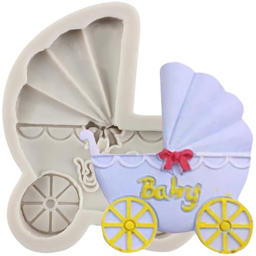 MINFEIDMS Baby Showers Fondant Formen Baby Kinderwagen Silikonform für Kuchendekoration Cupcake Topper Süßigkeiten Schokolade Polymer Clay Gummipaste von MINFEIDMS