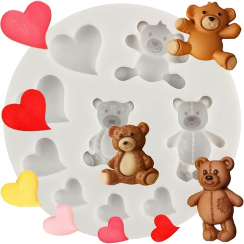 MINFEIDMS Bär Silikon Fondant Formen Herz Candy Schokolade Form für Kuchen Dekorieren Cupcake Topper Gum Paste Polymer Clay von MINFEIDMS