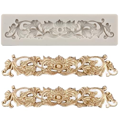 MINFEIDMS Barock Fondant Silikonformen Relief Blume Spitze Bordüre Schokoladenform Scroll Spitze Tonform Filigrane Form 3D Sculpted für Zucker Kuchen Dekorieren Cupcake Topper Kaugummi Paste Candy von MINFEIDMS