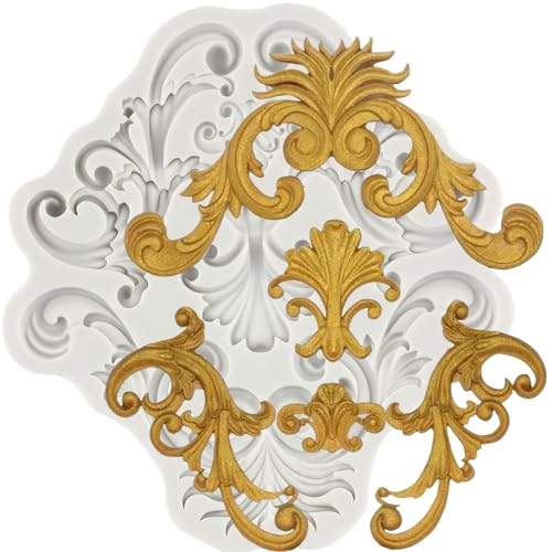 MINFEIDMS Barock Fondant Silikonformen Relief Blume Spitze Schokoladenform Scroll Spitze Tonform Filigrane Form 3D Sculpted für Zucker Kuchen Dekorieren Cupcake Topper Kaugummi Paste Candy Polymer von MINFEIDMS