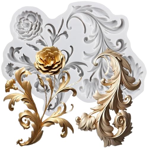 MINFEIDMS Barock-Fondantform Schnörkel-Relief-Spitzen-Silikonform Blätterrankenform für Tortendekoration Cupcake-Topper Schokolade Bonbons Zucker Blütenpaste Polymer Clay von MINFEIDMS
