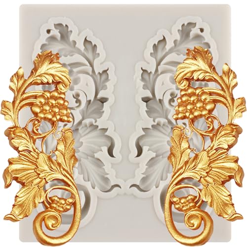 MINFEIDMS Barock-Silikonformen Mit Weinreben-Relief Fondant-Formen Weinblätter-Randform Zum Dekorieren Von Kuchen Cupcake-Toppern Schokolade Blütenpaste Süßigkeiten Polymer-Ton von MINFEIDMS