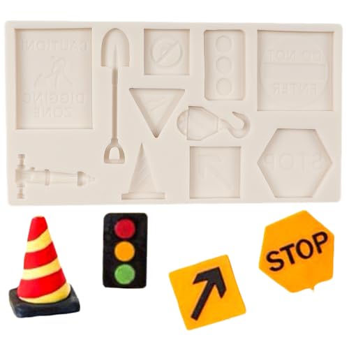 MINFEIDMS Baustelle Silikonform Warnschild Fondantformen für Tortendekoration Cupcake Topper Schokolade Kandis Kaugummi Paste Polymer Clay von MINFEIDMS