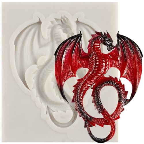 MINFEIDMS Drachen Silikonform Fliegender Drache Fondant Form Tier Drache Schokoladenform für Zucker Kuchen Dekorieren Cupcake Topper Gummipaste Süßigkeiten Polymer Clay von MINFEIDMS