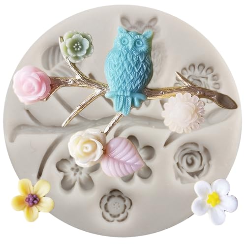 MINFEIDMS Eulen Silikonformen Baum Ast Blätter Blume Fondant Form für Zuckerkuchen Dekorieren Cupcake Topper Süßigkeiten Schokolade Gummipaste Polymer Clay von MINFEIDMS