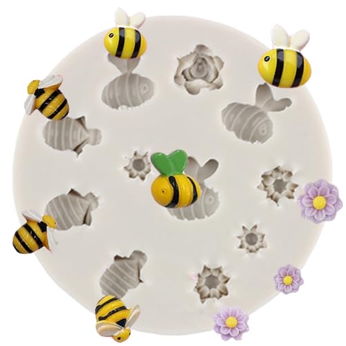 MINFEIDMS Hummel Silikonform Biene Fondant Formen Gänseblümchen Blume Form für Kuchen Dekoration Cupcake Topper Süßigkeiten Schokolade Polymer Clay Gum Paste von MINFEIDMS