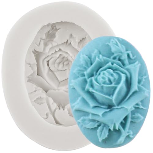 MINFEIDMS Kamee mit Bilderrahmen Silikonformen Rose Blume Fondant Formen Rose Blume Süßigkeiten Schokoladenform für Zucker Kuchen Dekorieren Cupcake Topper Gummipaste Polymer Clay von MINFEIDMS