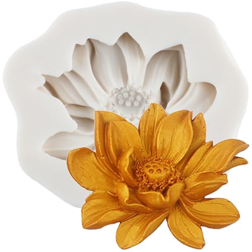 MINFEIDMS Lotusblume Fondant Silikonformen Blume Fondant Schokolade Süßigkeiten Form für Kuchen Dekorieren Zuckerhandwerk Cupcake Topper Polymer Clay Gummipaste von MINFEIDMS
