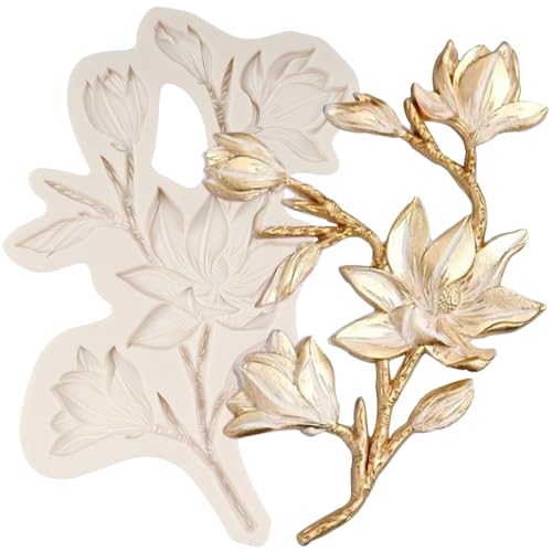 MINFEIDMS Magnolia Blume Silikon Formen Baum Zweig Fondant Form für Blumen Kuchen Dekorieren Zucker Handwerk Cupcake Topper Süßigkeiten Schokolade Polymer Clay Gum Paste von MINFEIDMS