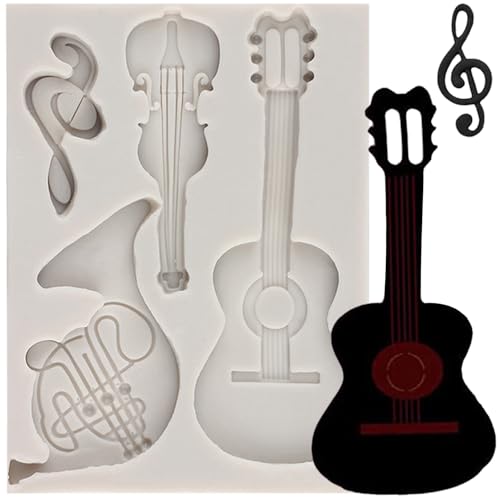 MINFEIDMS Musiknote Silikonform Musikinstrument Fondant Formen Gitarre Süßigkeiten Form für Kuchen Dekorieren Cupcake Topper Schokolade Gummipaste Polymer Clay von MINFEIDMS