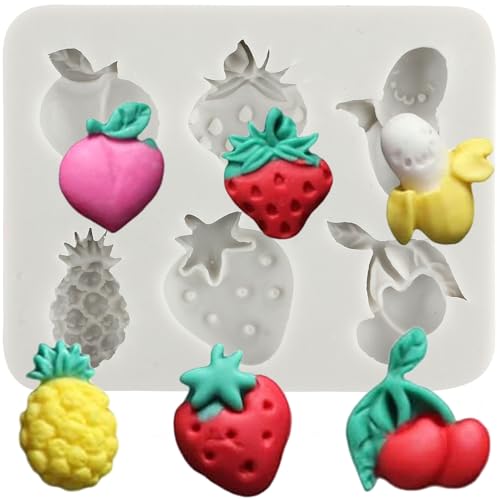 MINFEIDMS Obst Fondant Form Erdbeere Ananas Banane Kirsche Silikonformen für Zucker Kuchen Dekorieren Cupcake Topper Süßigkeiten Schokolade Gummipaste Polymer Clay von MINFEIDMS