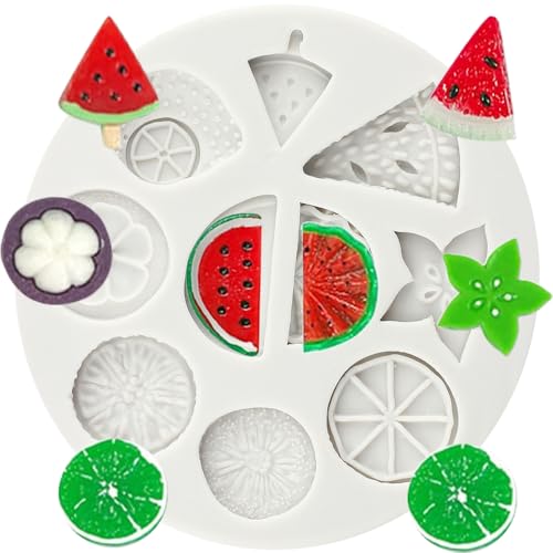 MINFEIDMS Obst Silikon Kuchen Dekoration Formen Wassermelone Zitrone Fondant Formen Zitronenscheiben Formen für Zucker Kuchen Dekorieren Cupcake Topper Schokolade Gummi Paste Candy Polymer Clay von MINFEIDMS