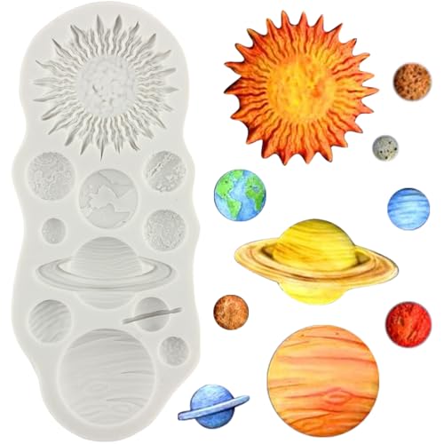MINFEIDMS Planeten Silikonform Erde Venus Saturn Mars Jupiter Fondant Form für Zucker Kuchen Dekorieren Cupcake Topper Süßigkeiten Schokolade Gummipaste Polymer Clay von MINFEIDMS
